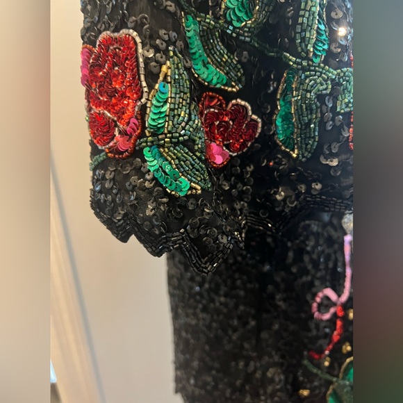 Vintage Laurence Kazar Sequined Silk Top New Year Champagne Roses Blouse EUC - Picture 7 of 10